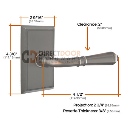 Emtek Turino Lever with Rectangular Rosette Measurements