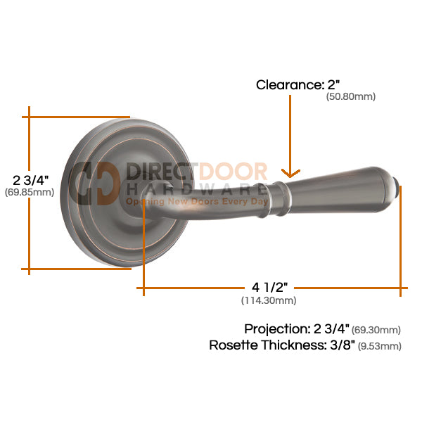Emtek Turino Lever with Regular Rosette Measurements