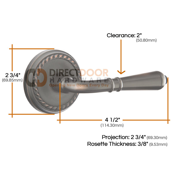 Emtek Turino Lever with Rope Rosette Measurements