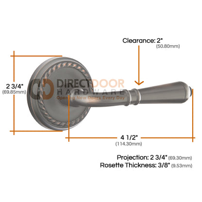 Emtek Turino Lever with Rope Rosette Measurements
