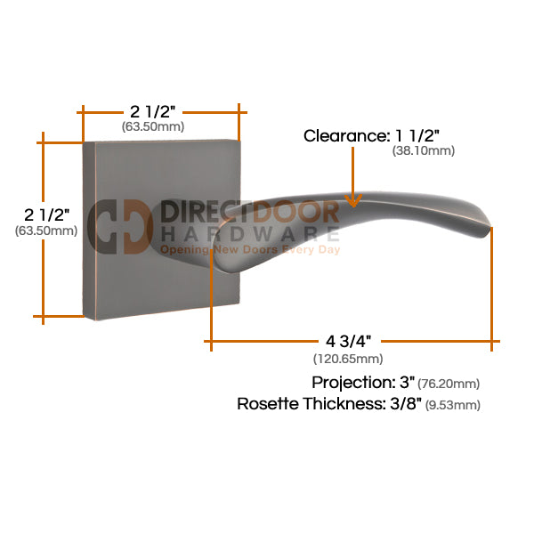 Emtek Triton Lever with Square Rosette Measurements