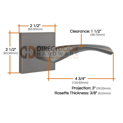 Emtek Triton Lever with Square Rosette Measurements