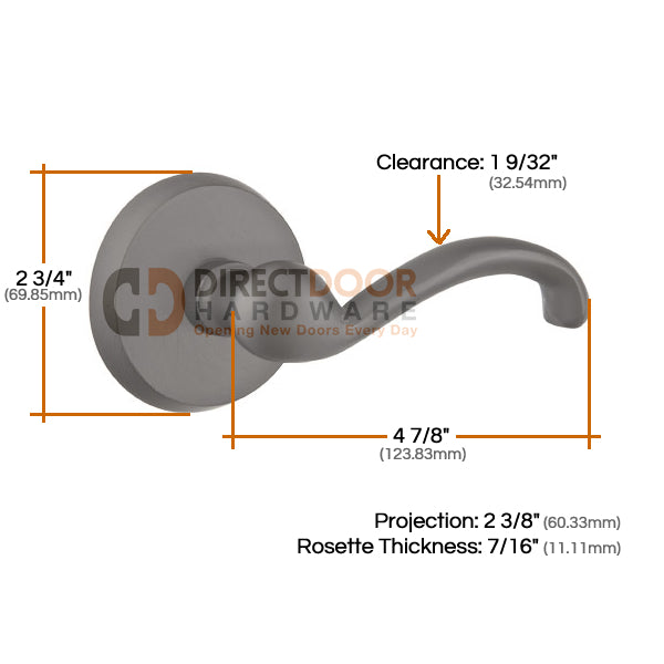 Emtek Teton Lever with Style 2 Rosette Measurements