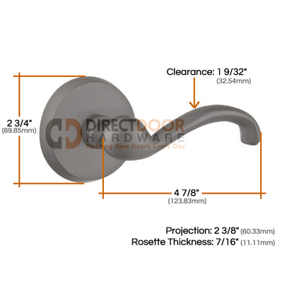 Emtek Teton Lever with Style 2 Rosette Measurements