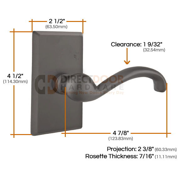 Emtek Teton Lever with Style 3 Rosette Measurements