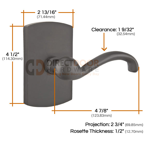 Emtek Teton Lever with Style 4 Rosette Measurements