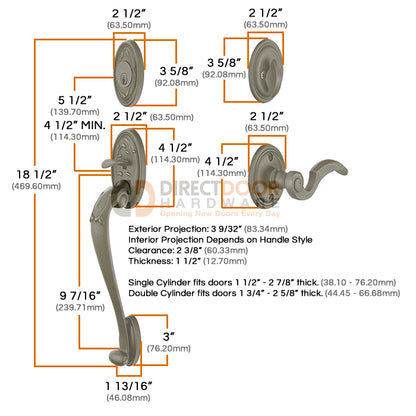 Emtek Tuscany Sectional Handleset Measurements