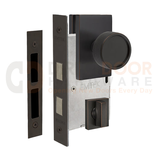 Emtek Conical Knurled Interior Mortise Knob with Modern Rectangular Rosette