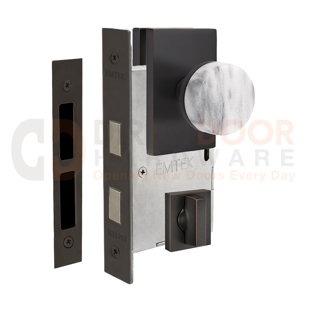 Emtek Conical Marble Interior Mortise Knob with Modern Rectangular Rosette