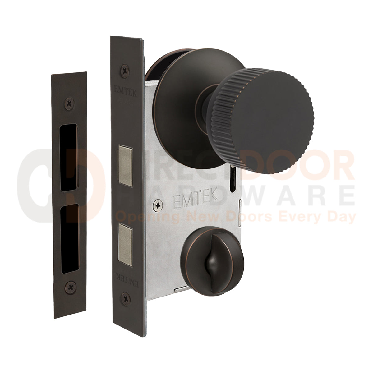 Emtek Conical Straight Knurled Interior Mortise Knob with Modern Rosette
