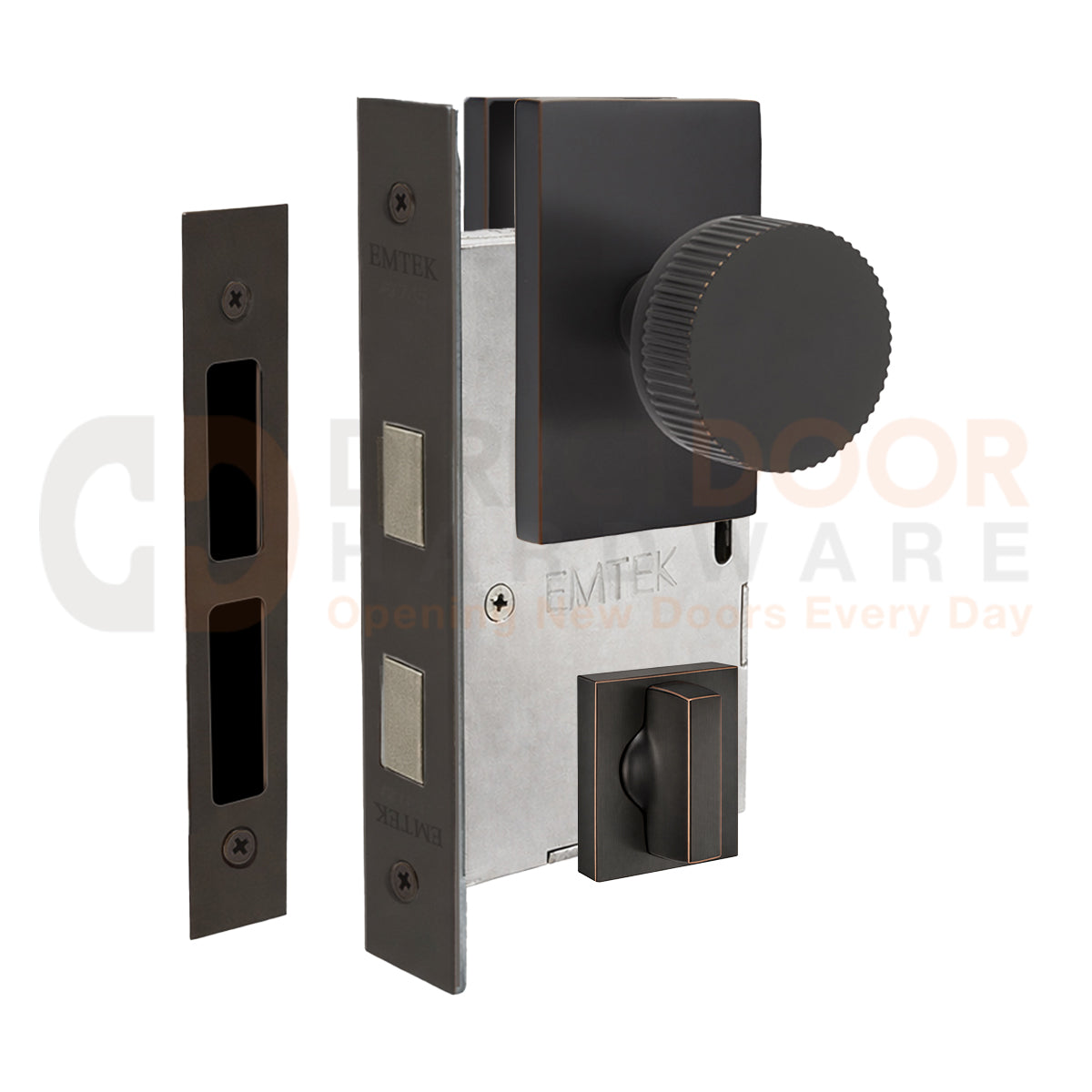 Emtek Conical Straight Knurled Interior Mortise Knob with Modern Rectangular Rosette