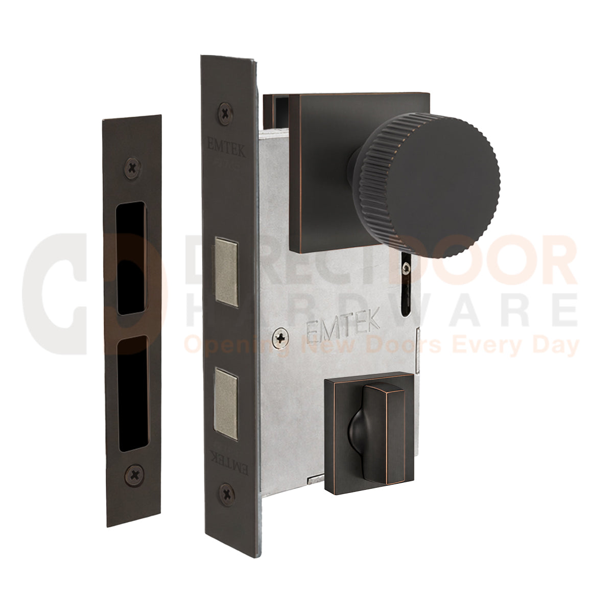 Emtek Conical Straight Knurled Interior Mortise Knob with Square Rosette