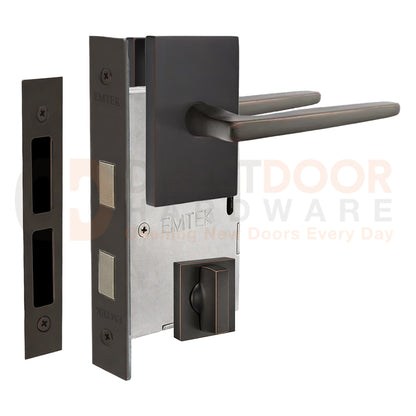 Emtek Hermes Interior Mortise Lever with Modern Rectangular Rosette