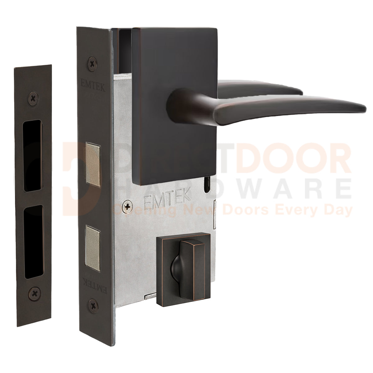 Emtek Poseidon Interior Mortise Lever with Modern Rectangular Rosette