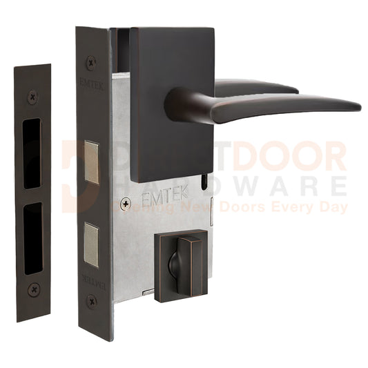 Emtek Poseidon Interior Mortise Lever with Modern Rectangular Rosette