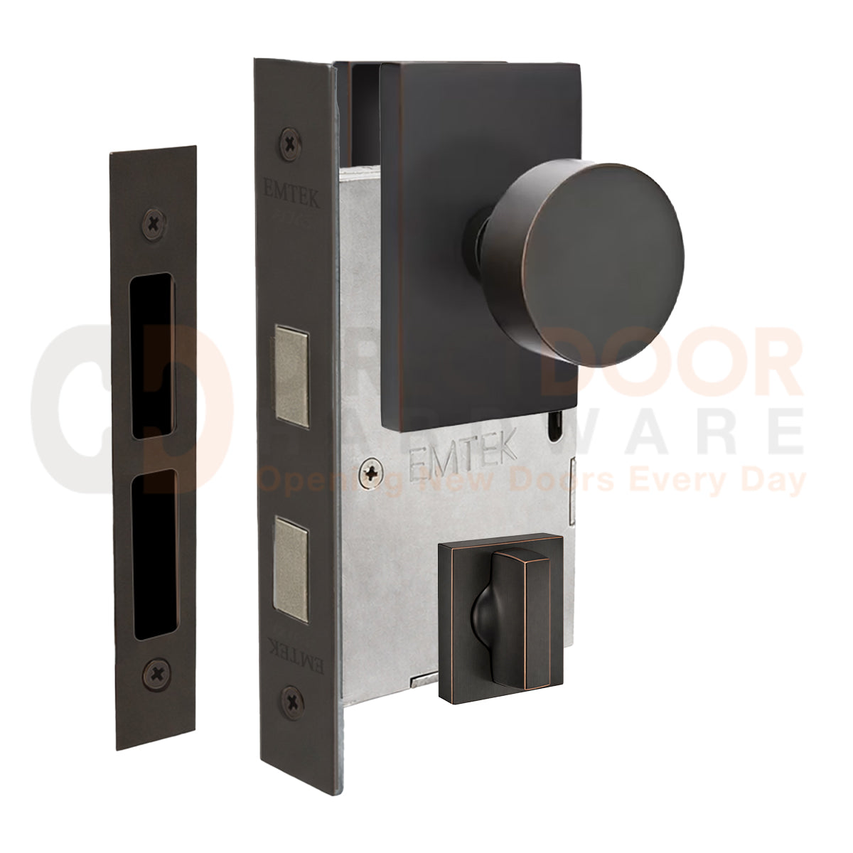 Emtek Round Interior Mortise Knob with Modern Rectangular Rosette