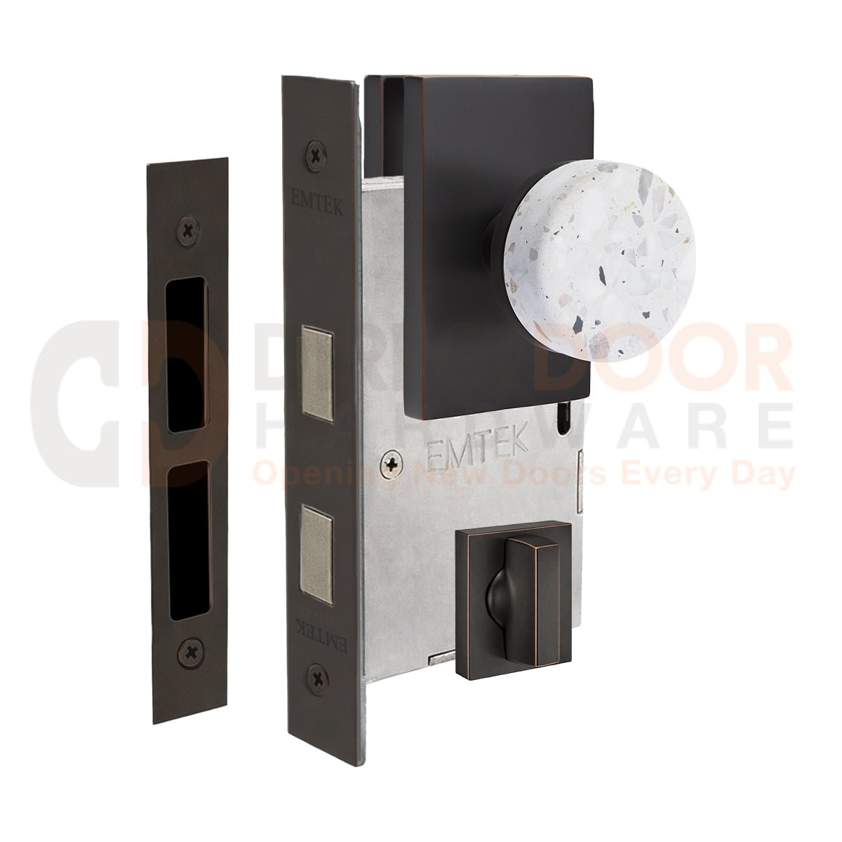 Emtek Light Terrazzo Interior Mortise Knob with Modern Rectangular Rosette