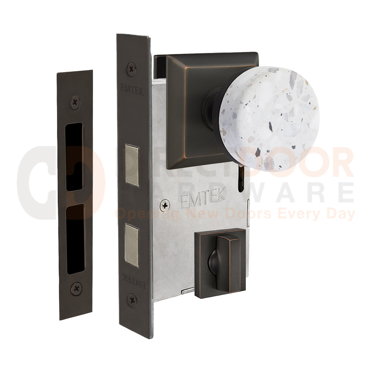 Emtek Light Terrazzo Interior Mortise Knob with Quincy Rosette