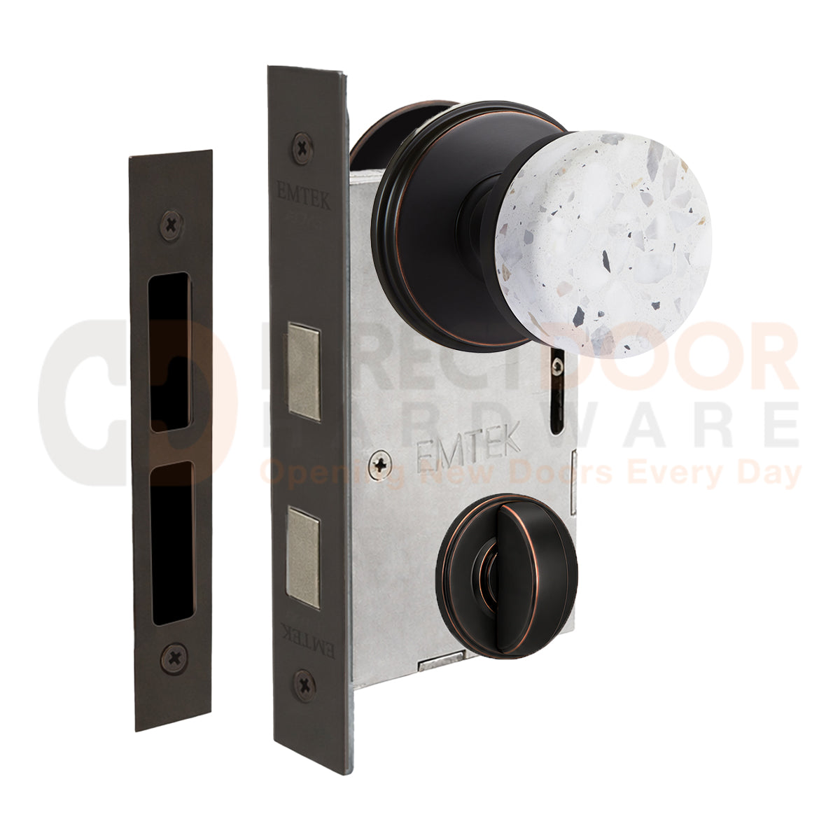Emtek Light Terrazzo Interior Mortise Knob with Watford Rosette