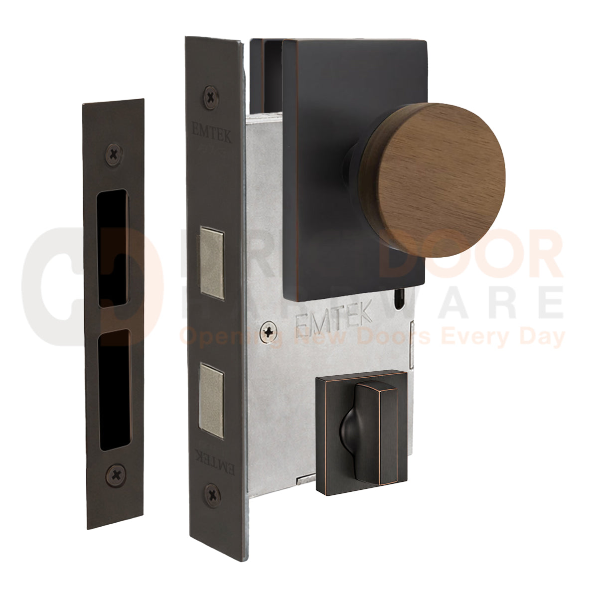 Emtek Walnut Interior Mortise Knob with Modern Rectangular Rosette