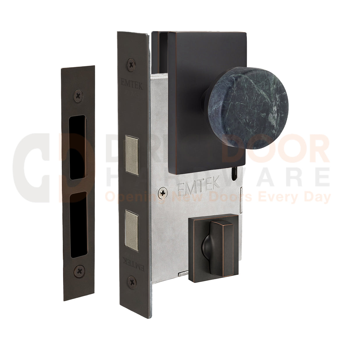 Emtek Green Marble Interior Mortise Knob with Modern Rectangular Rosette
