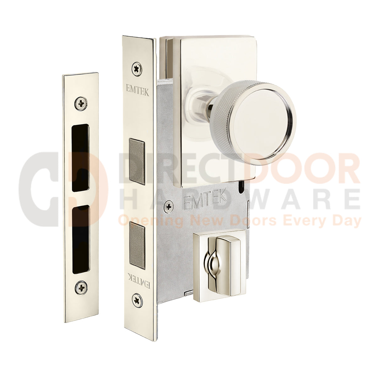 Emtek Conical Knurled Interior Mortise Knob with Modern Rectangular Rosette