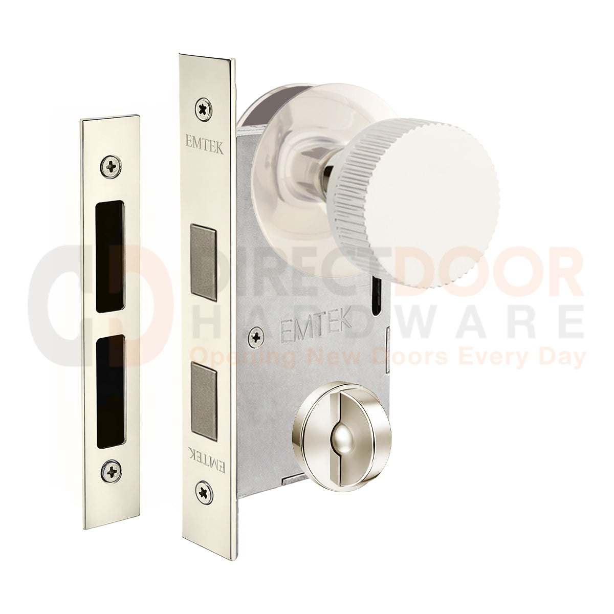 Emtek Conical Straight Knurled Interior Mortise Knob with Modern Rosette