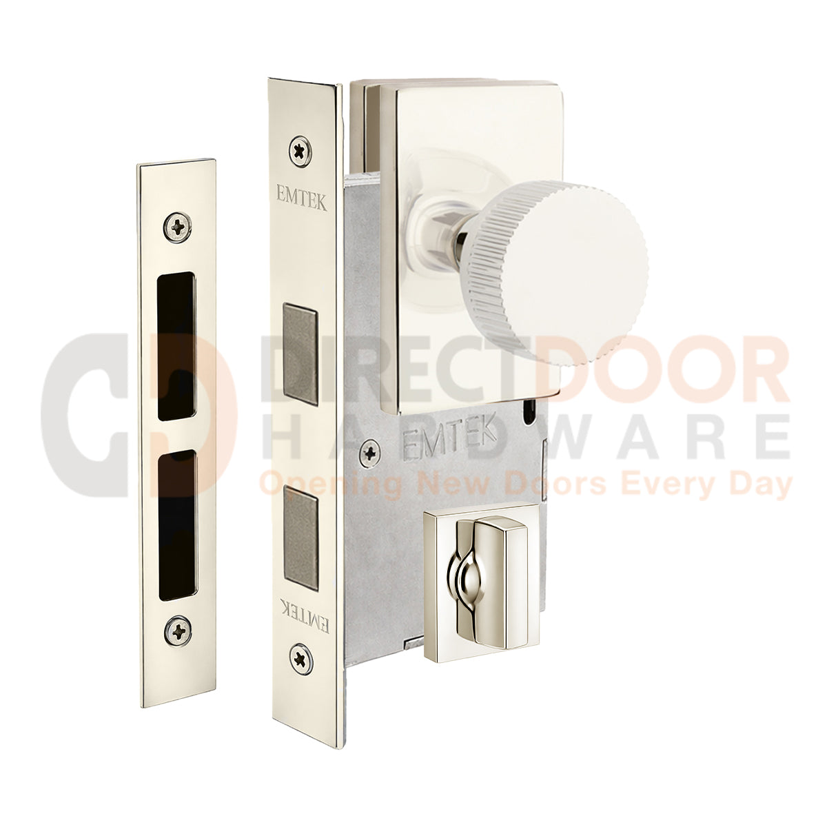 Emtek Conical Straight Knurled Interior Mortise Knob with Modern Rectangular Rosette