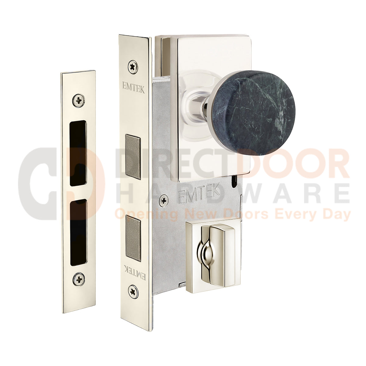 Emtek Green Marble Interior Mortise Knob with Modern Rectangular Rosette