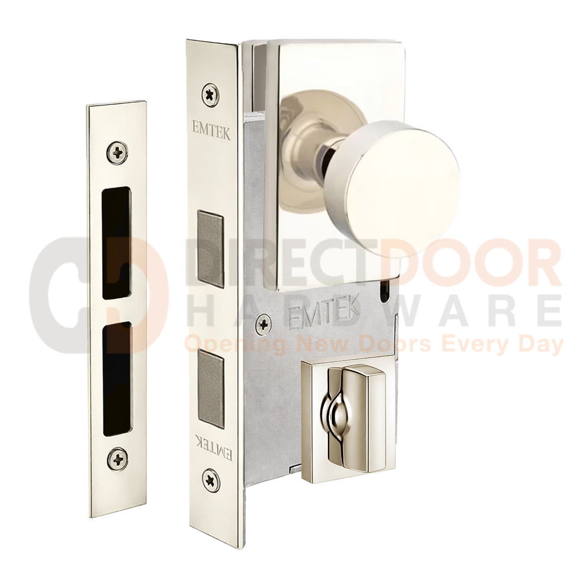 Emtek Round Interior Mortise Knob with Modern Rectangular Rosette