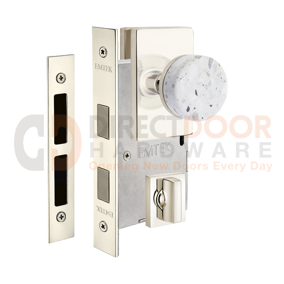 Emtek Light Terrazzo Interior Mortise Knob with Modern Rectangular Rosette