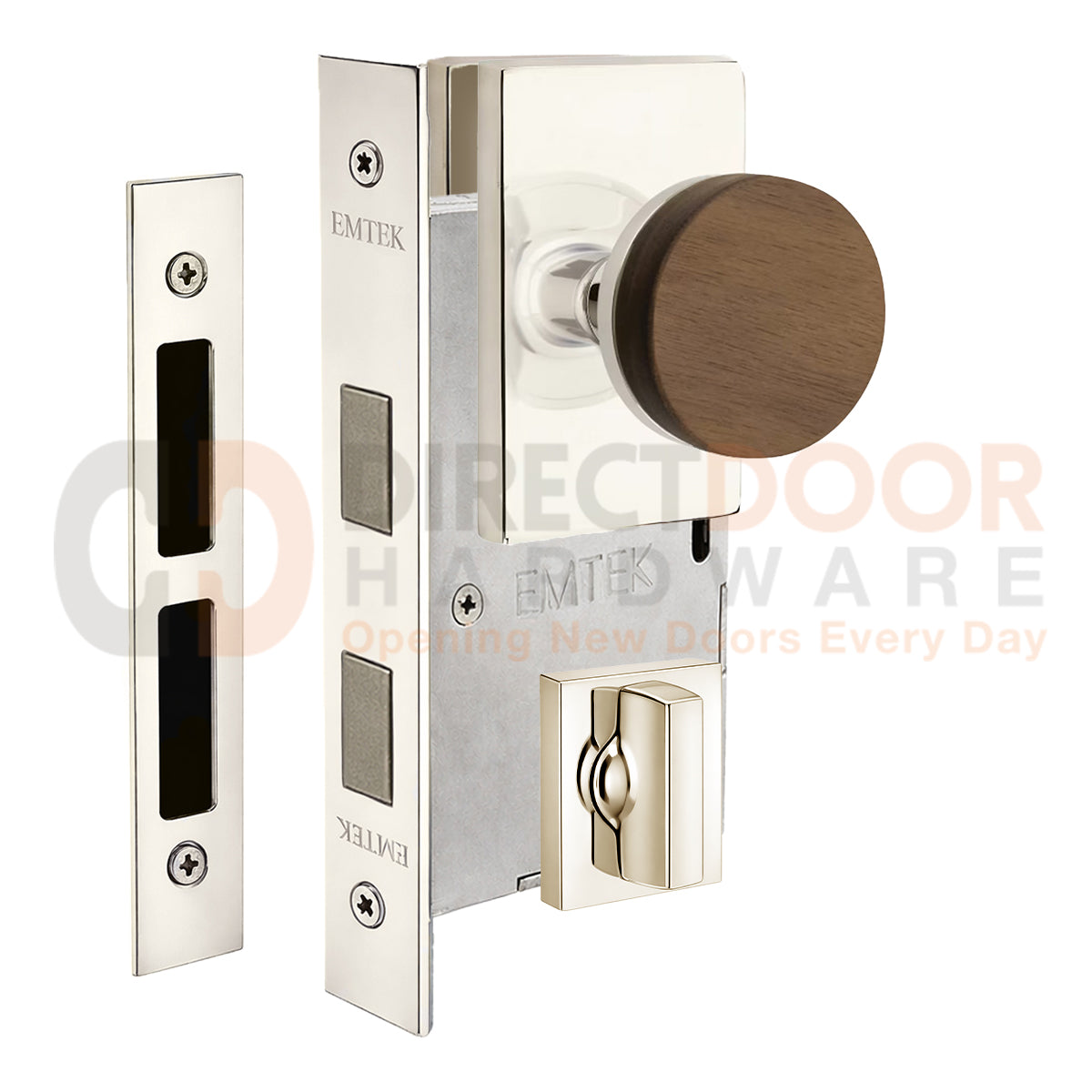 Emtek Walnut Interior Mortise Knob with Modern Rectangular Rosette