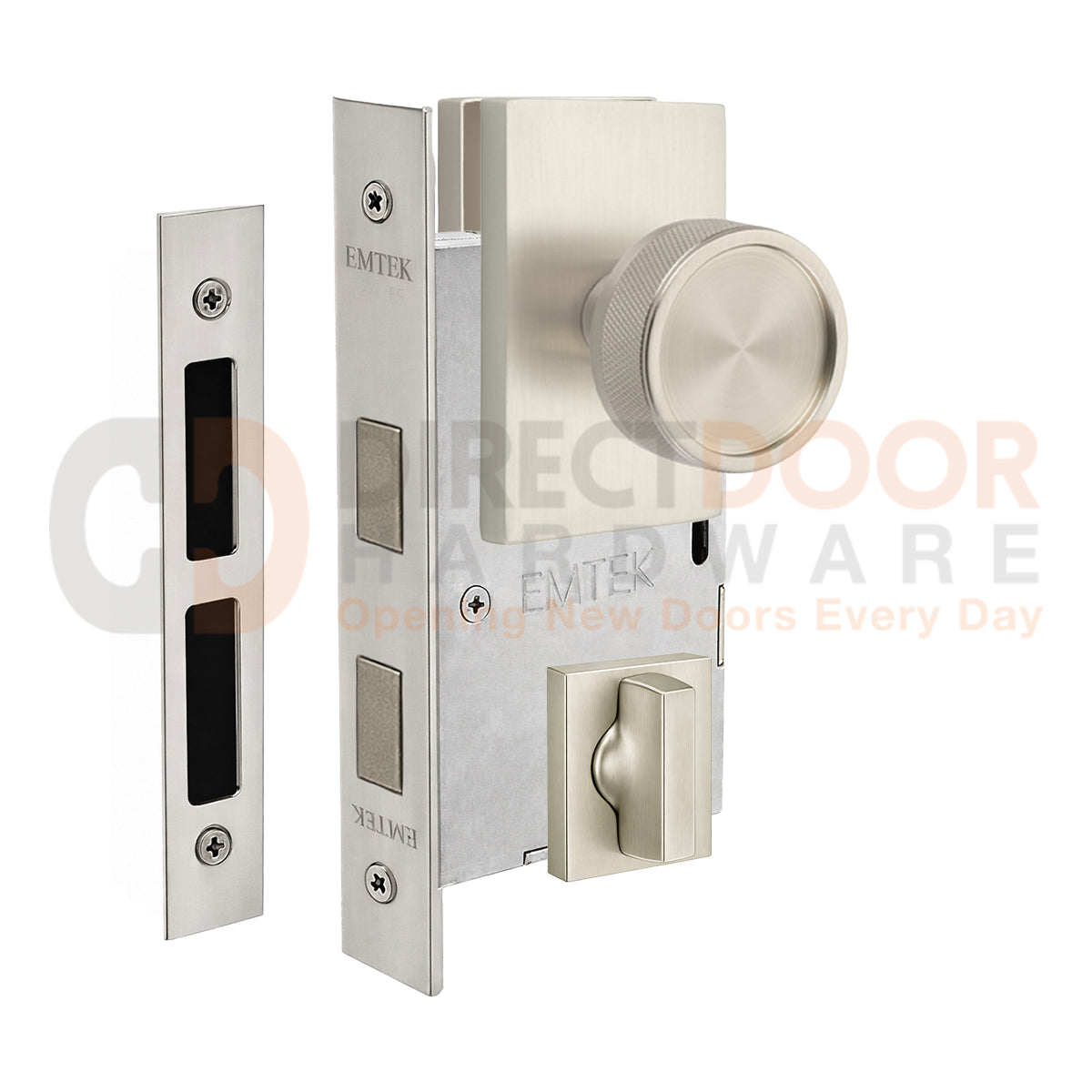 Emtek Conical Knurled Interior Mortise Knob with Modern Rectangular Rosette