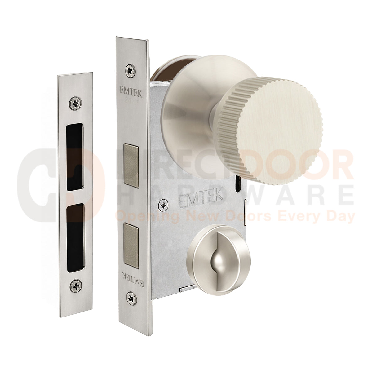 Emtek Conical Straight Knurled Interior Mortise Knob with Modern Rosette