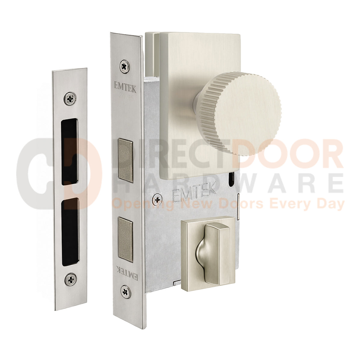 Emtek Conical Straight Knurled Interior Mortise Knob with Modern Rectangular Rosette