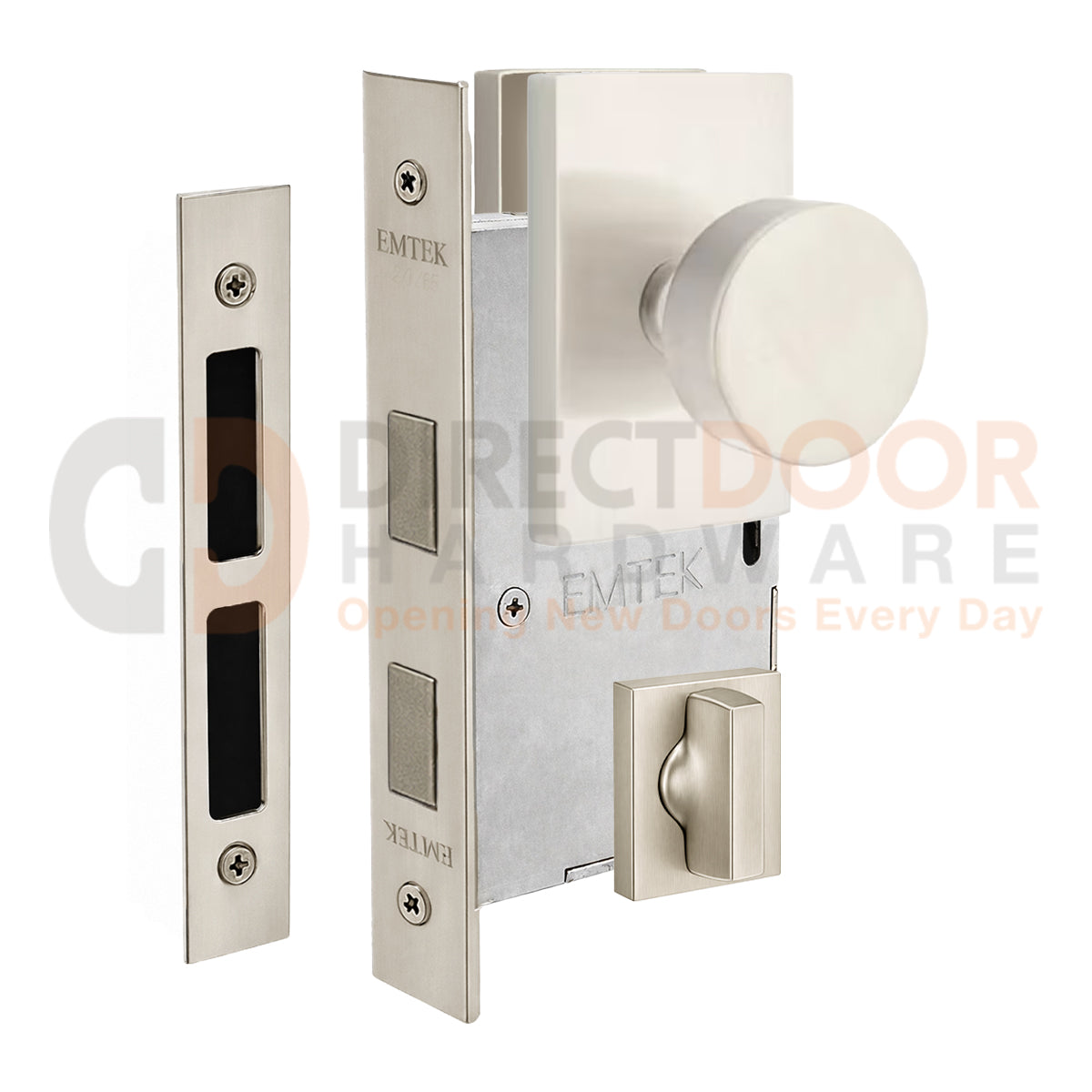 Emtek Round Interior Mortise Knob with Modern Rectangular Rosette