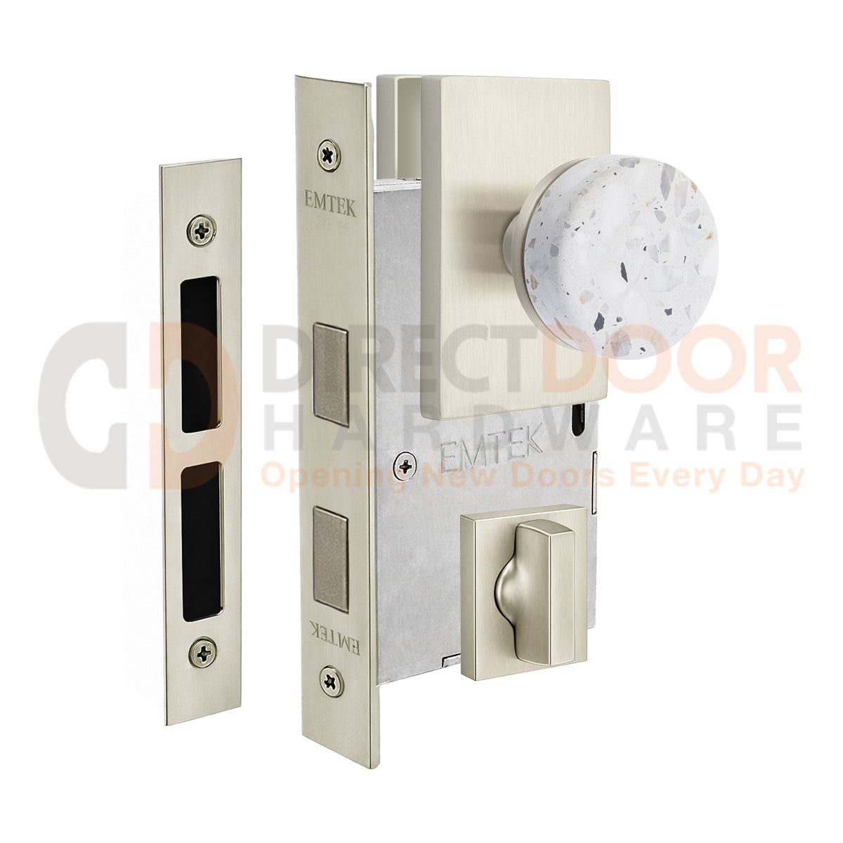 Emtek Light Terrazzo Interior Mortise Knob with Modern Rectangular Rosette