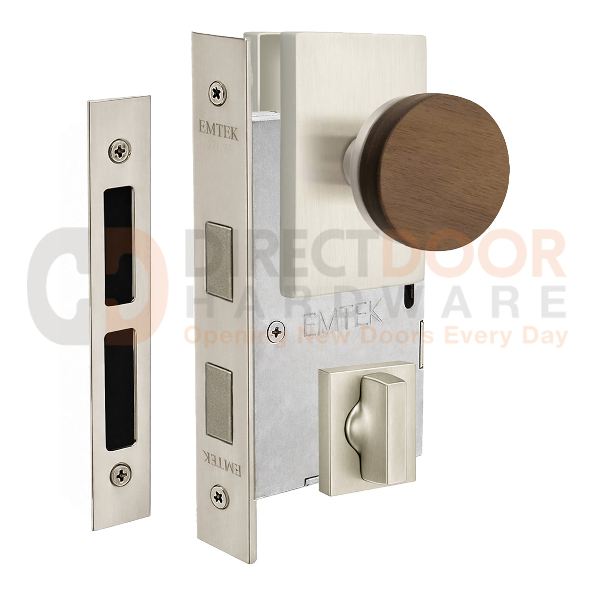 Emtek Walnut Interior Mortise Knob with Modern Rectangular Rosette