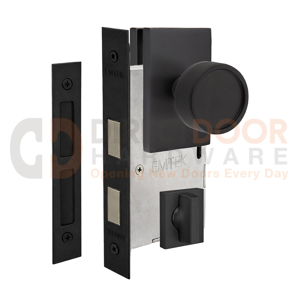 Emtek Conical Knurled Interior Mortise Knob with Modern Rectangular Rosette