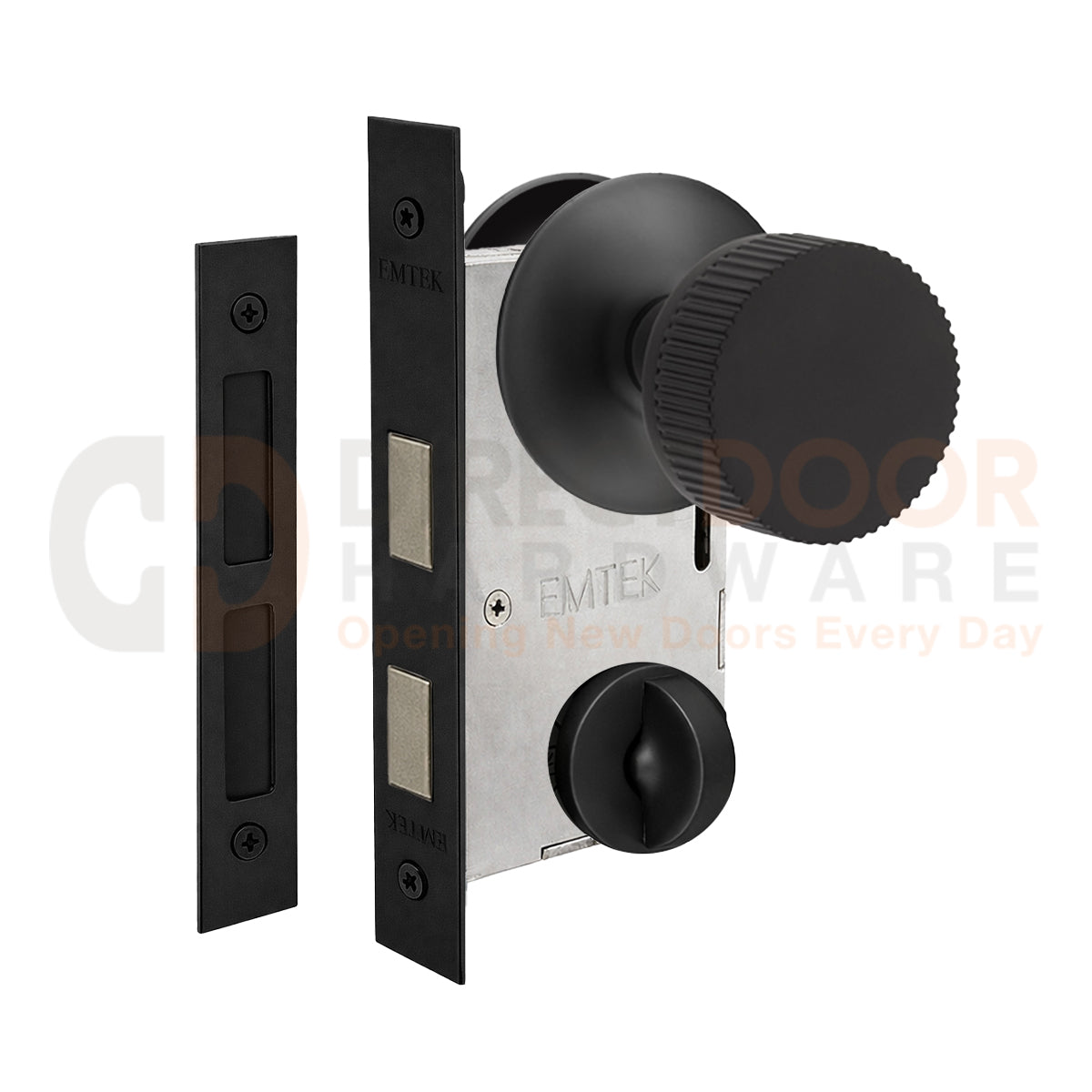 Emtek Conical Straight Knurled Interior Mortise Knob with Modern Rosette