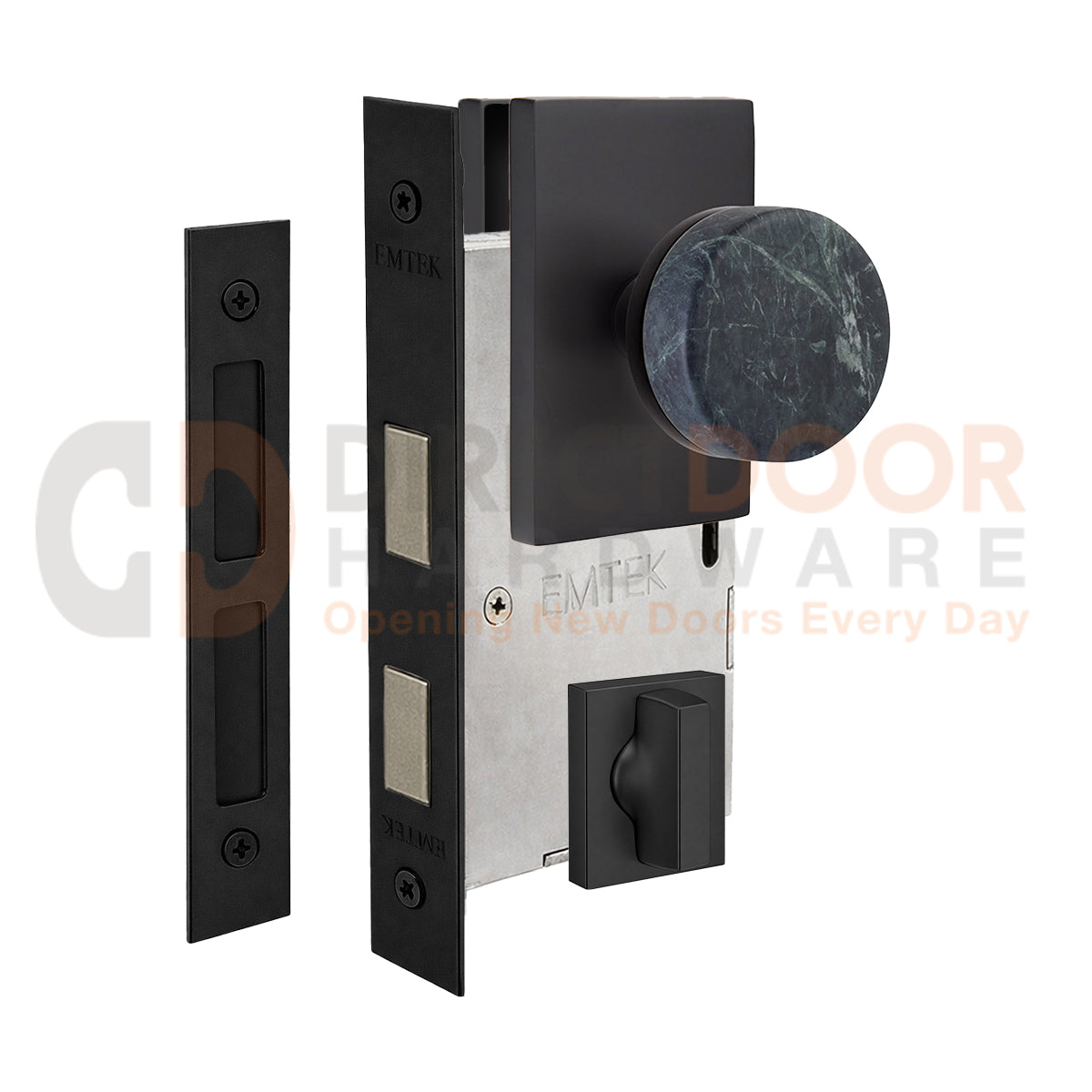 Emtek Green Marble Interior Mortise Knob with Modern Rectangular Rosette