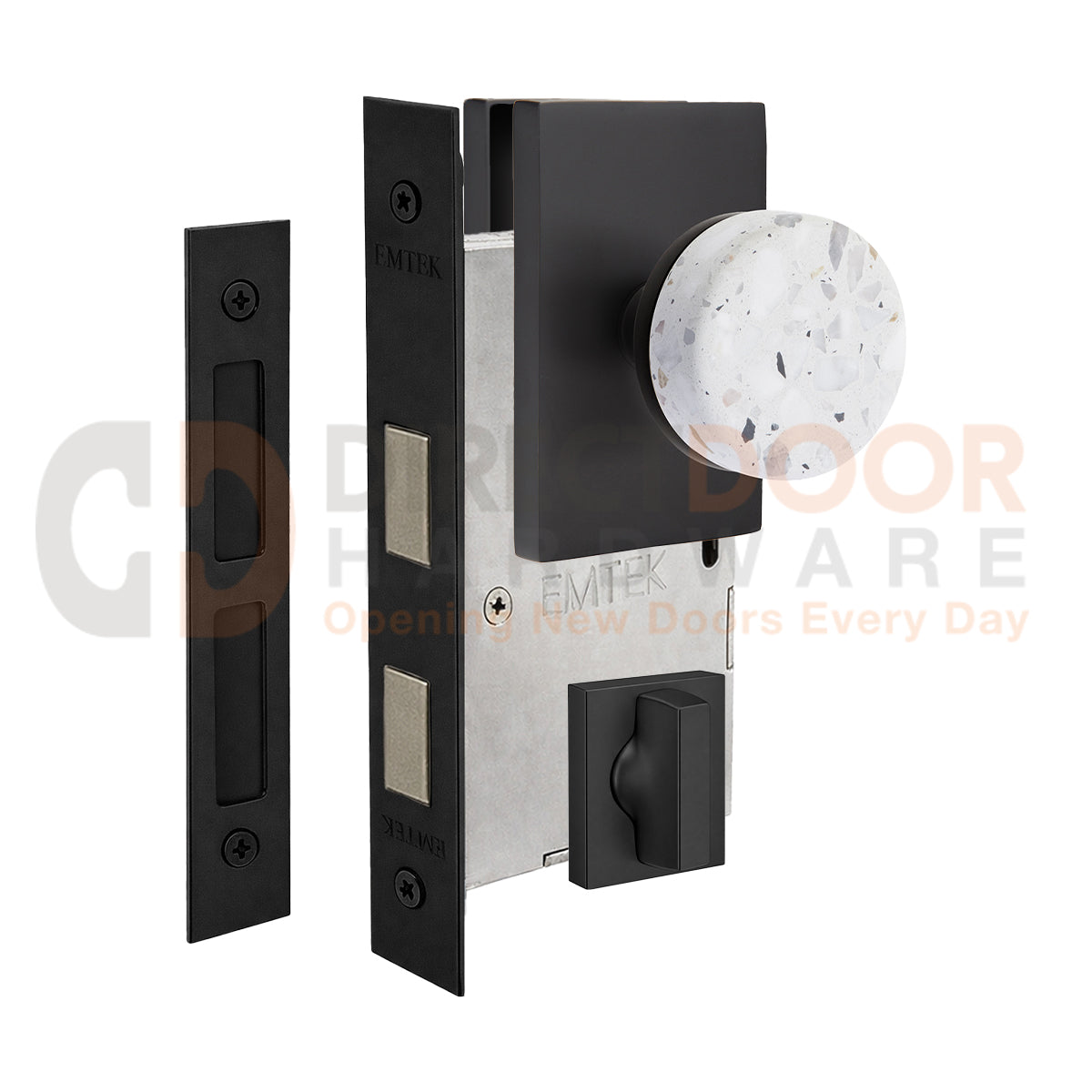 Emtek Light Terrazzo Interior Mortise Knob with Modern Rectangular Rosette