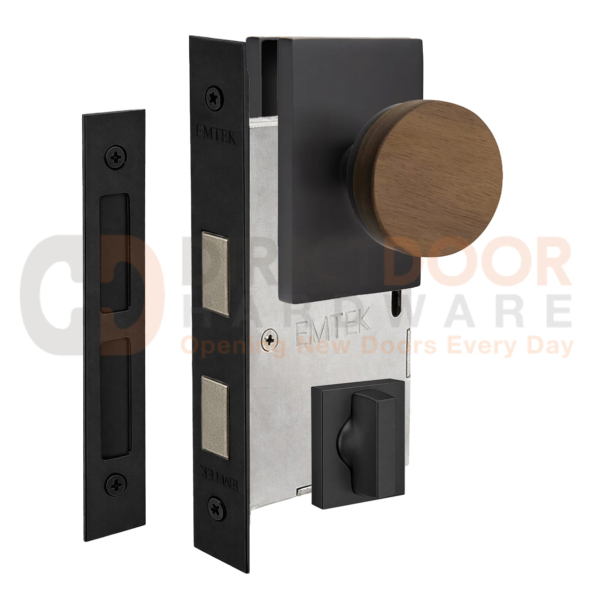Emtek Walnut Interior Mortise Knob with Modern Rectangular Rosette