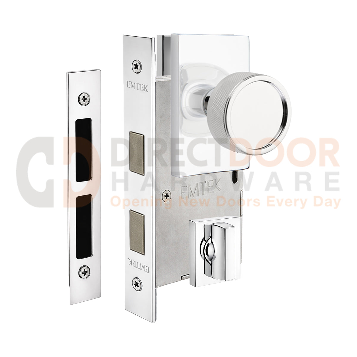 Emtek Conical Knurled Interior Mortise Knob with Modern Rectangular Rosette
