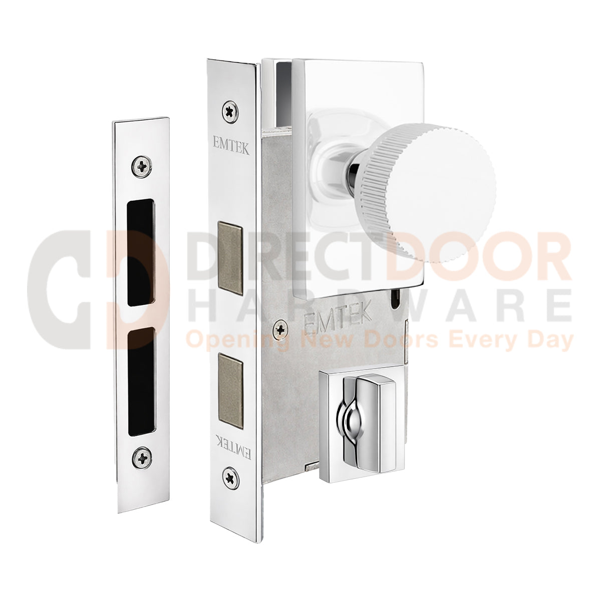 Emtek Conical Straight Knurled Interior Mortise Knob with Modern Rectangular Rosette