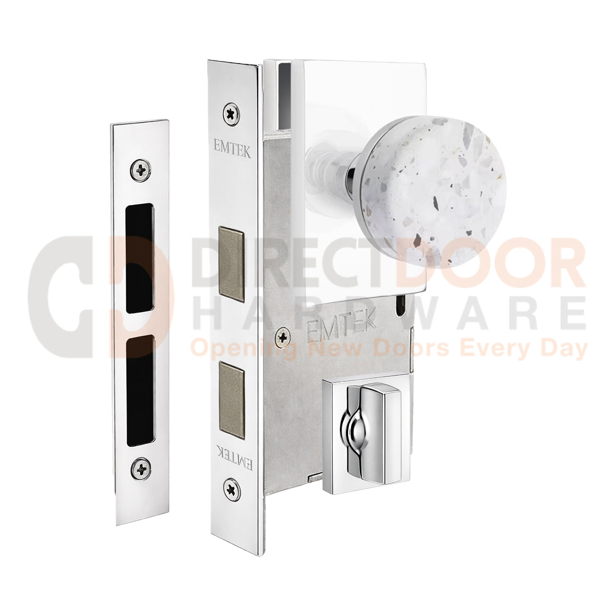 Emtek Light Terrazzo Interior Mortise Knob with Modern Rectangular Rosette