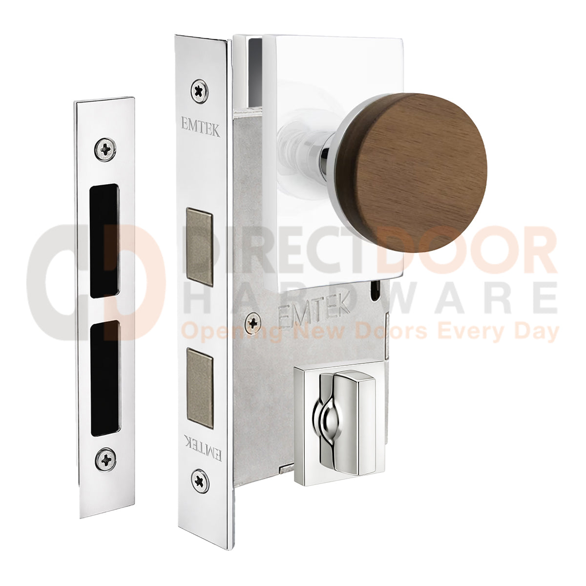 Emtek Walnut Interior Mortise Knob with Modern Rectangular Rosette