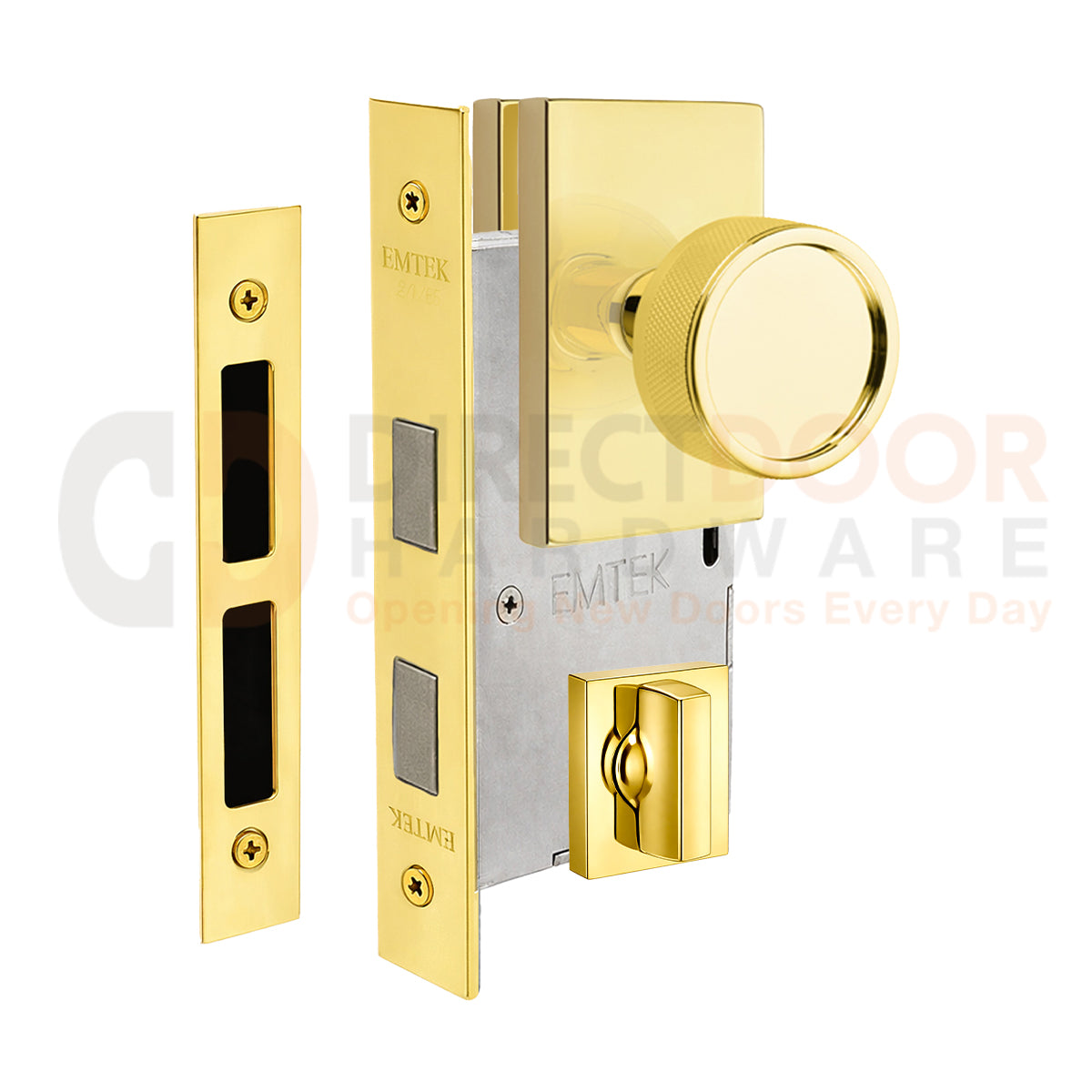 Emtek Conical Knurled Interior Mortise Knob with Modern Rectangular Rosette