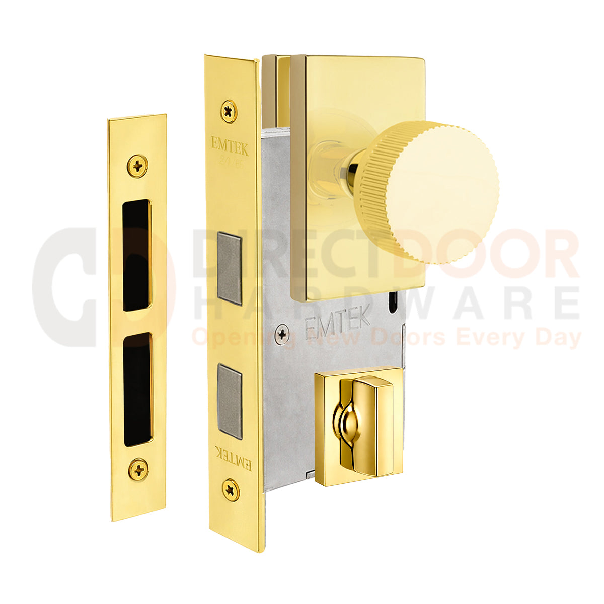 Emtek Conical Straight Knurled Interior Mortise Knob with Modern Rectangular Rosette