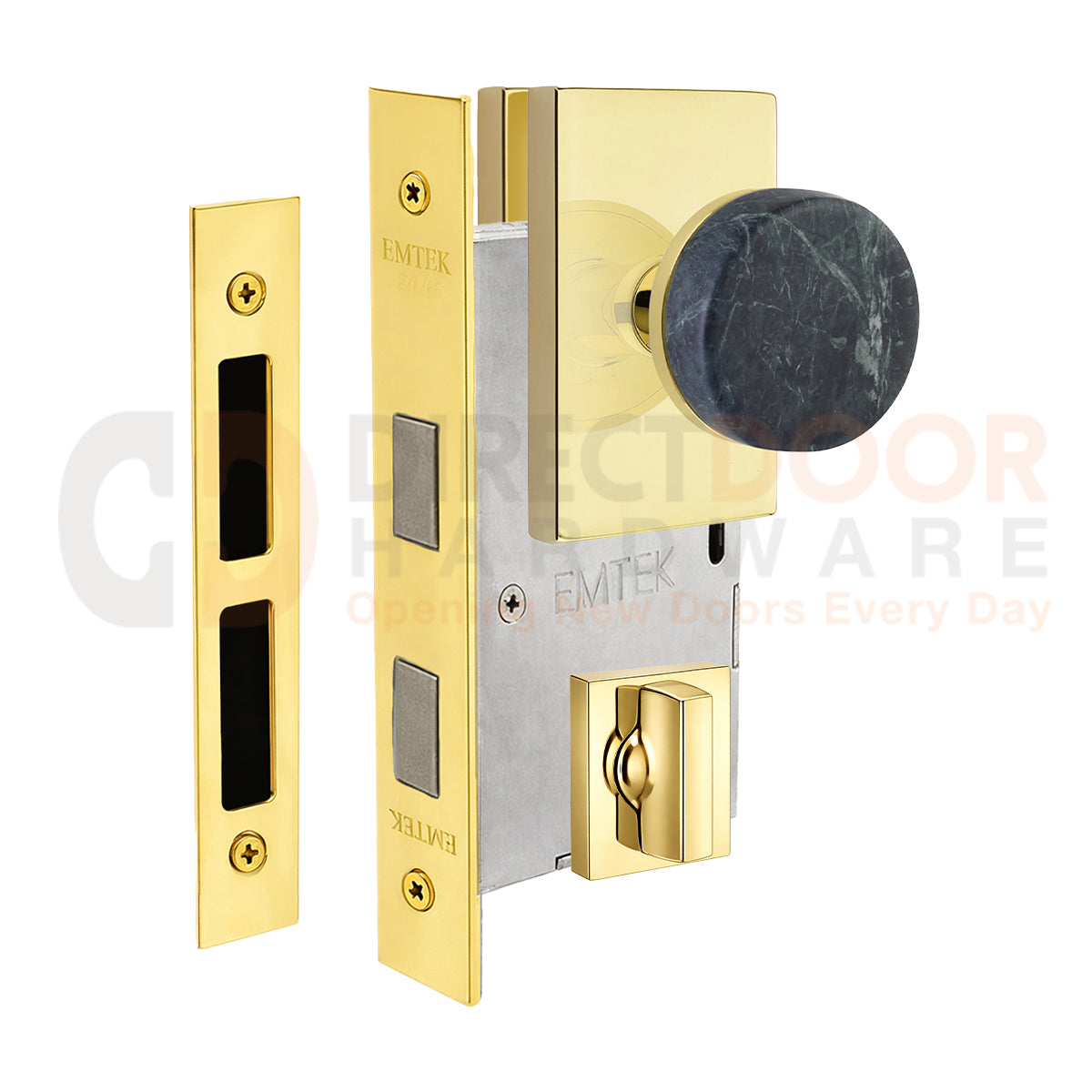 Emtek Green Marble Interior Mortise Knob with Modern Rectangular Rosette